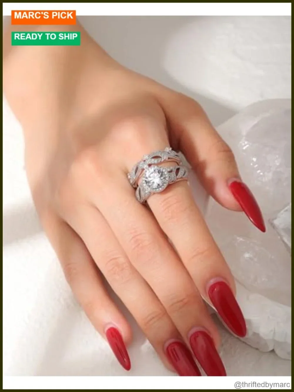 925 Sterling Silver Rose Gold Plated Wedding Ring Set Halo Engagement Promise